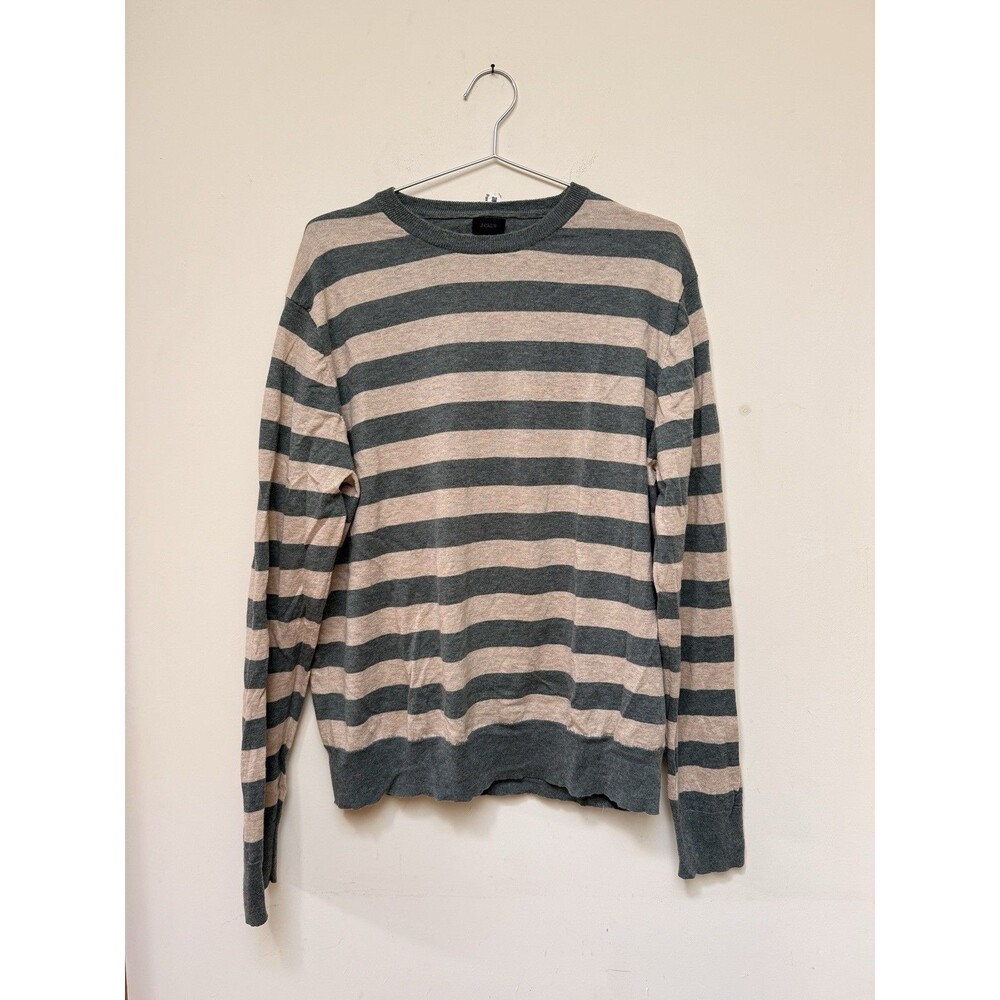 J Crew Wool Blend Striped Sweater Cream And Teal Men’s XL